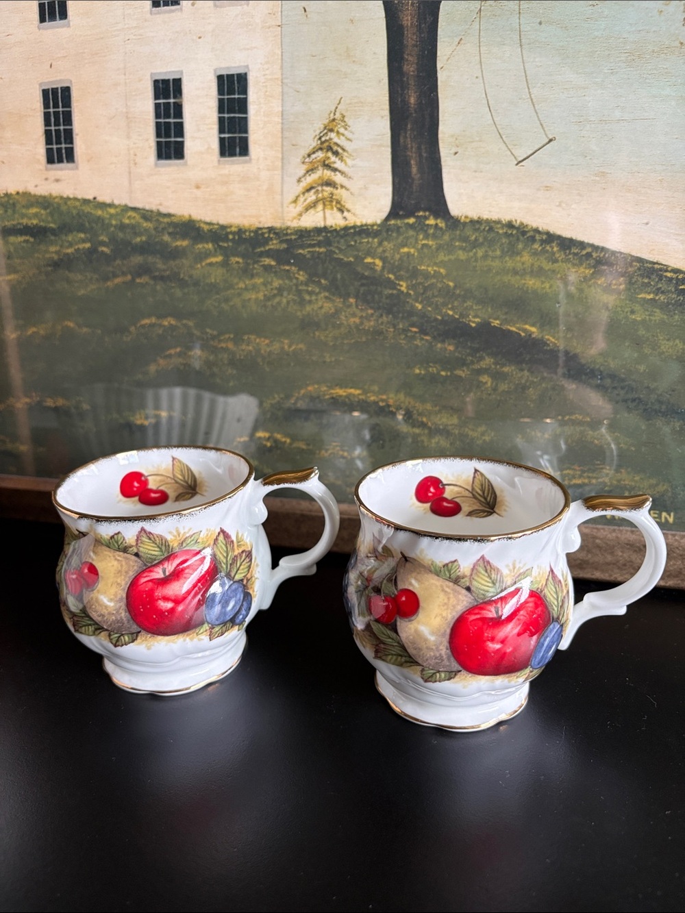 Vintage Queen’s Antique Fruit Gilded Fine Bone China Tea Cup Made in England